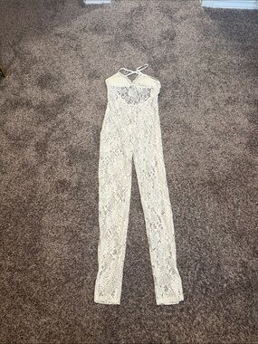 Lace Halter Jumpsuit in Cream